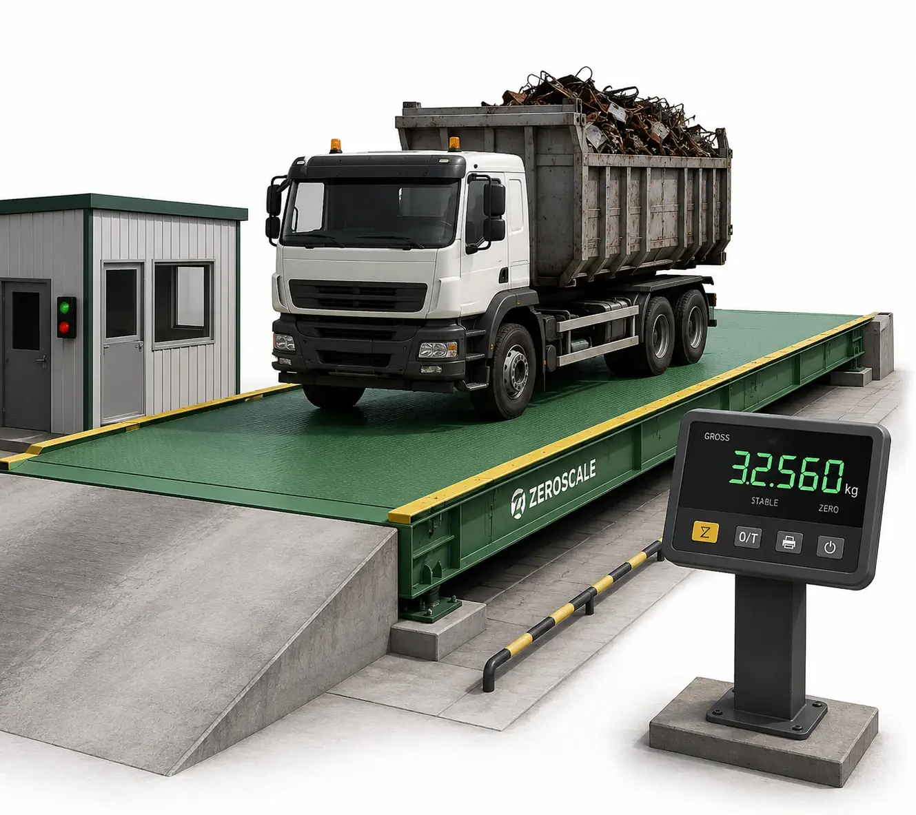 Scrap truck on a ZeroScale weighbridge with digital weight display